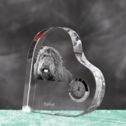 Barbet - Crystal Clock in The Shape Of A Heart With Image Pure-Bred Dog - thumbnail 2