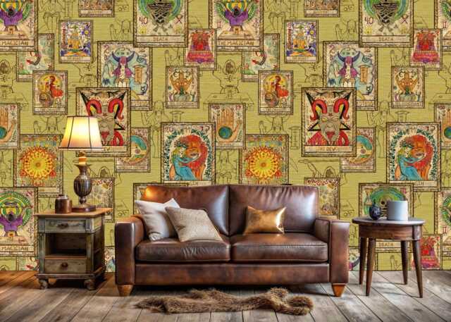 Vintage Tarot Card Wallpaper Mural, Esoteric Astrology Peel & Stick Wall Decal - image 1