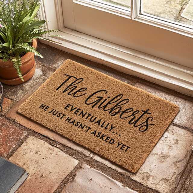 Personalized Engagement Gift Doormat - Custom Last Name Mat Funny Newlywed New Home Couples - image 1