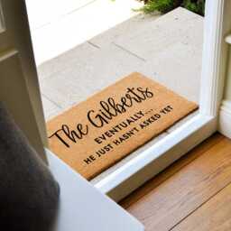 Personalized Engagement Gift Doormat - Custom Last Name Mat Funny Newlywed New Home Couples - thumbnail 3