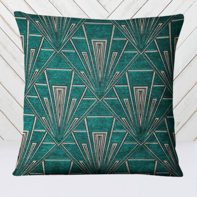 Large Art Deco Cushion, Pillow Cover, Green Velvet Single Or Double Sided Gatsby, 19 Inch Square - image 1