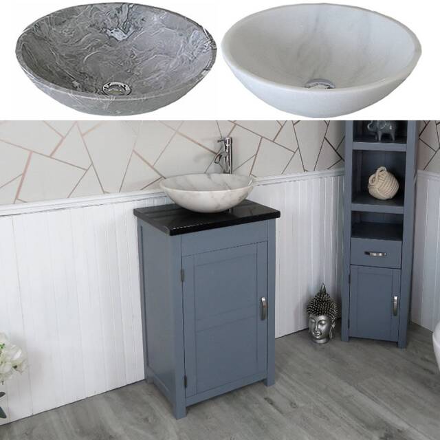Cloakroom Bathroom Vanity Grey Unit Cabinet Black Quartz Marble Stone Wash Basin 308Gbqsbc - image 1