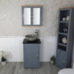 Cloakroom Bathroom Vanity Grey Unit Cabinet Black Quartz Marble Stone Wash Basin 308Gbqsbc - thumbnail 2