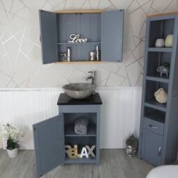 Cloakroom Bathroom Vanity Grey Unit Cabinet Black Quartz Marble Stone Wash Basin 308Gbqsbc - thumbnail 3