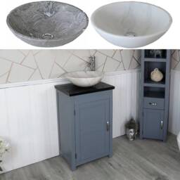 Cloakroom Bathroom Vanity Grey Unit Cabinet Black Quartz Marble Stone Wash Basin 308Gbqsbc