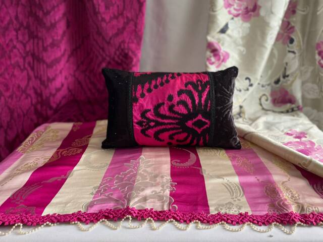 "Designers Guild Silk Pillow Cover Pink & Black Cut Velvet, 12""x 18" - image 1