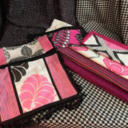 "Designers Guild Silk Pillow Cover Pink & Black Cut Velvet, 12""x 18" - thumbnail 3