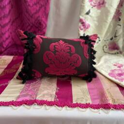 "Designers Guild Silk Pillow Cover Pink & Black Cut Velvet, 12""x 18" - thumbnail 2