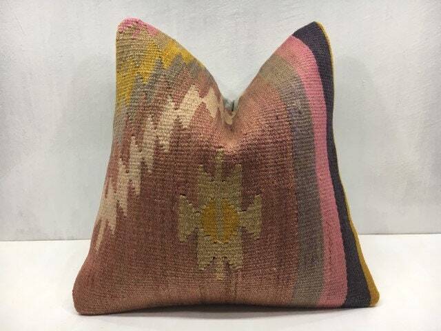 Handwoven Kilim Pillow Cover, Turkish Rustic Decor - 16x16 - image 1