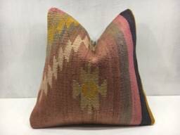 Handwoven Kilim Pillow Cover, Turkish Rustic Decor - 16x16