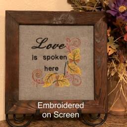 Love Couple Wedding Family Cherish Wall Hanging, Embroidered Screen, Is Spoken Here, Charred Pinewood, Brown Yellow, Unique Decor Gift - thumbnail 1