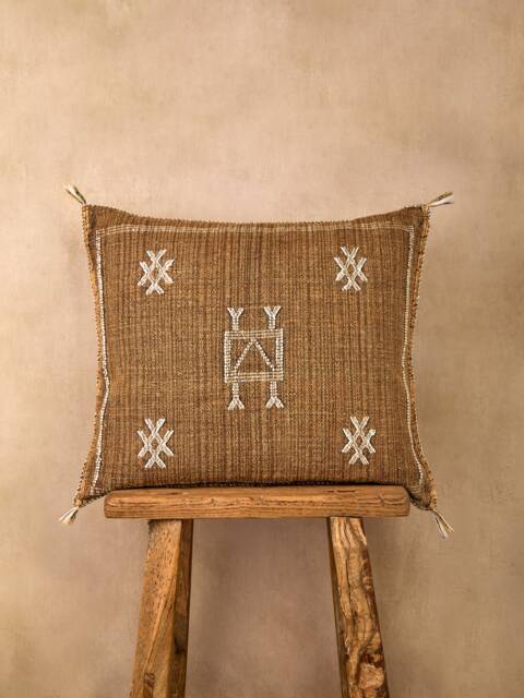 Summer Clearance Sale Luxury Vintage Cactus Silk Cushion, Chocolate Brown, Sabra Grade 1 - image 1