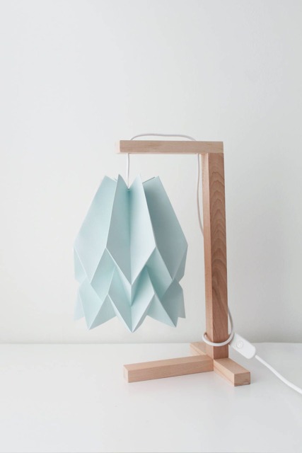 Origami Lamp, Paper Lampshade For Bedroom Or Living - Table Lamp Plain Mint Blue With Wooden Structure - image 1