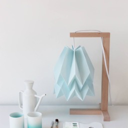 Origami Lamp, Paper Lampshade For Bedroom Or Living - Table Lamp Plain Mint Blue With Wooden Structure - thumbnail 2