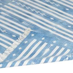 Indigo Patina Blue Handwoven Cotton Dhurrie Rug - Vintage Jailhouse Style Flatweave - thumbnail 3
