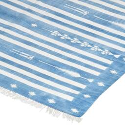 Indigo Patina Blue Handwoven Cotton Dhurrie Rug - Vintage Jailhouse Style Flatweave - thumbnail 2