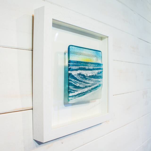Fused Glass Art Wall Decor, Framed Wall Art, Wave in A Box D2 25x25cm(10 - image 1