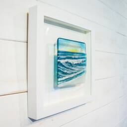 Fused Glass Art Wall Decor, Framed Wall Art, Wave in A Box D2 25x25cm(10 - thumbnail 1