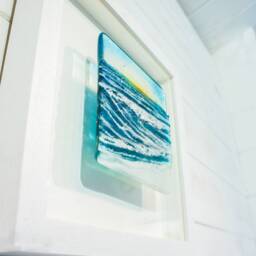 Fused Glass Art Wall Decor, Framed Wall Art, Wave in A Box D2 25x25cm(10 - thumbnail 3