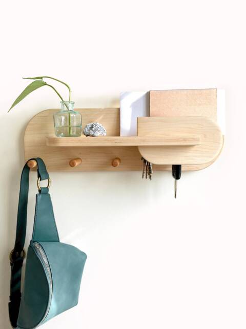 Hardwood Maple Entryway Organizer, Wall Mount Coat Rack With Shelf, Key Holder, Mail Organization For Home Decor - image 1