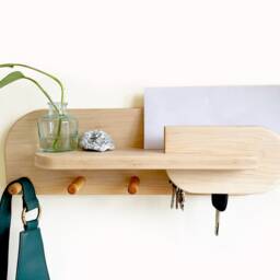 Hardwood Maple Entryway Organizer, Wall Mount Coat Rack With Shelf, Key Holder, Mail Organization For Home Decor - thumbnail 2