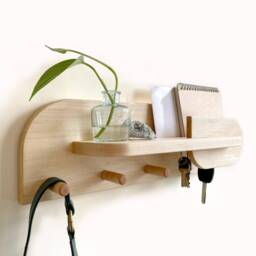 Hardwood Maple Entryway Organizer, Wall Mount Coat Rack With Shelf, Key Holder, Mail Organization For Home Decor - thumbnail 3