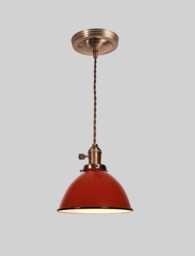 Pendant Light With Dome Shaped Lamp Shade - Red Enamel Vintage Industrial Hanging Ceiling Chandelier