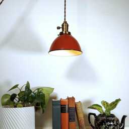 Pendant Light With Dome Shaped Lamp Shade - Red Enamel Vintage Industrial Hanging Ceiling Chandelier - thumbnail 4