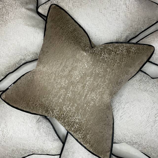 "Luxury Pillow, Black Piped Gold Cushion Cover, Modern Throw Pillow Cover - Designer Fabric Blake 16"" 18"" 20"" 22"" 24"" 26" - image 1