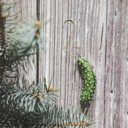 Ceramic Christmas Tree Pickle Ornament - German Cucumber Holiday Decoration - thumbnail 3