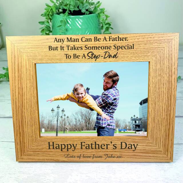 Personalised Wooden Photo Frame Gift For Step-Dad, Father's Day Gift. Step-Dad Or Grandad. Customised With Name & Message - image 1