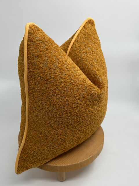 Orange Boucle Pillow Cover With Yellow Chenille Piping, Boho Wool Cushion - image 1
