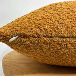 Orange Boucle Pillow Cover With Yellow Chenille Piping, Boho Wool Cushion - thumbnail 4