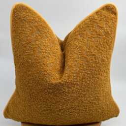 Orange Boucle Pillow Cover With Yellow Chenille Piping, Boho Wool Cushion - thumbnail 3