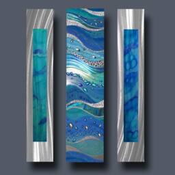 Blue Abstract Metal Wall Art Coastal Set Of 3 - thumbnail 2