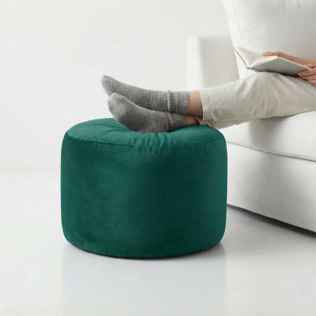 Teal Velvet Beanbag Ottoman Round Footstool Pouf - 7 Sizes - image 1