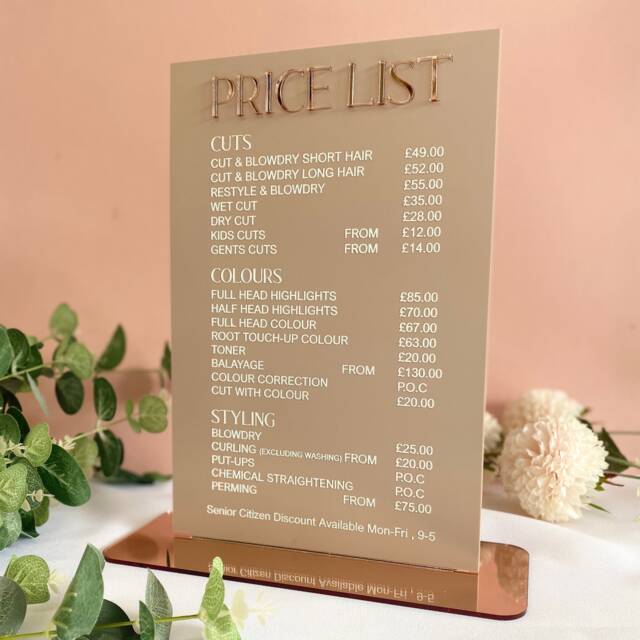 Custom Acrylic Salon Price List Sign Engraved Small Business Decor - image 1