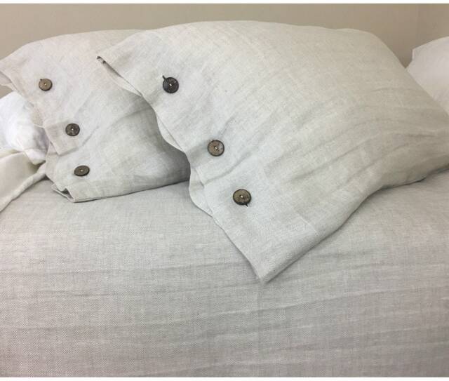 Chevron Linen Duvet Cover With Wooden Buttons - image 1