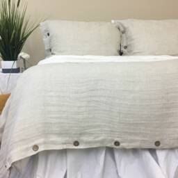 Chevron Linen Duvet Cover With Wooden Buttons - thumbnail 2