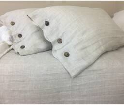 Chevron Linen Duvet Cover With Wooden Buttons