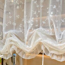 Elegant Lace Pull-Up Curtain Floral Embroidery, Adjustable Sheer Balloon Shade - thumbnail 3