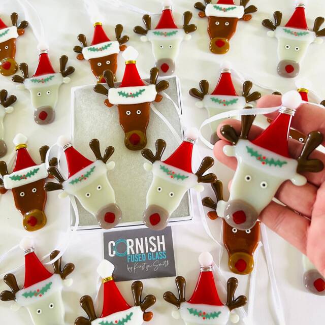 Fused Glass Reindeer Christmas Decoration -Fused Ornament, Raindeer Decoration, Cornish - image 1