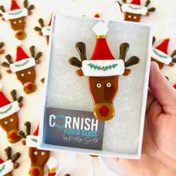 Fused Glass Reindeer Christmas Decoration -Fused Ornament, Raindeer Decoration, Cornish - thumbnail 3