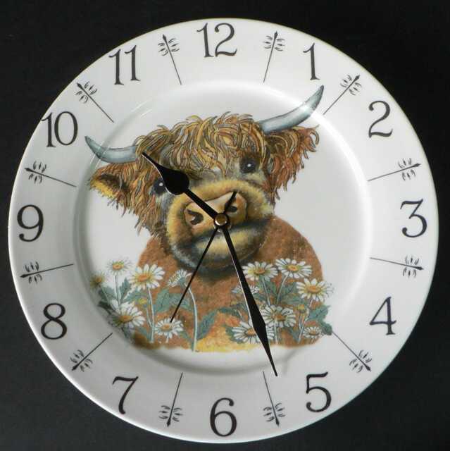Highland Cow Wall Clock. Large Ceramic Clock Cute Highland Design