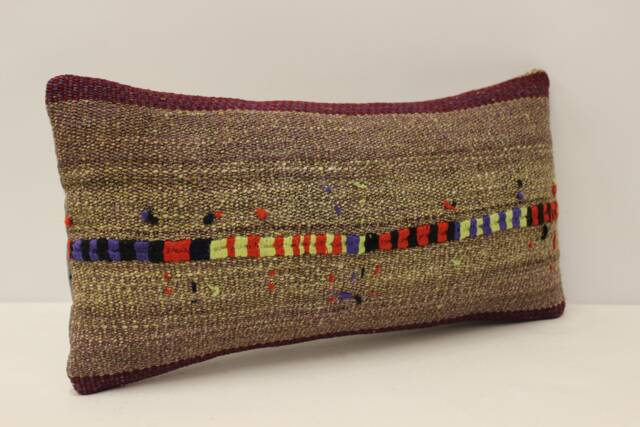 Vintage Turkish Kilim Pillow Cover, Bohemian Wool Cushion - 10x20 - image 1