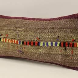 Vintage Turkish Kilim Pillow Cover, Bohemian Wool Cushion - 10x20 - thumbnail 3