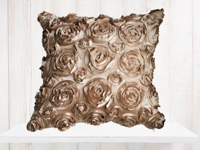 Textured Rose Pillow Cover - Ivory Taupe Decorative - image 1