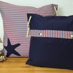1X Maritime Cushion, Country Style Cushion Coverpillowcase, Decorative Starfish Red/Blue 50 X cm - thumbnail 3