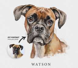 Custom Watercolour Dog Portrait, Personalised Pet Art From Photo, Drawing Style, Illustration Memorial Gift - thumbnail 1