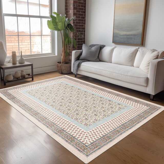 Floral Paisley Rug, Block Print Multicolor Rug, Cotton Dhurrie, Bedroom Large Hallway Custom Size 8x10 4x20 12x12 Feet - image 1